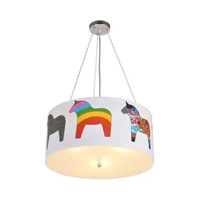 Animal Round Ceiling Pendant with Horse Fabric Chandelier in White for Kid Bedroom Clearhalo 'Ceiling Lights' 'Chandeliers' Lighting' options 36169