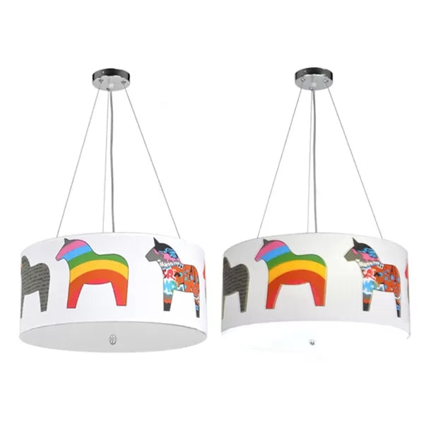 Animal Round Ceiling Pendant with Horse Fabric Chandelier in White for Kid Bedroom Clearhalo 'Ceiling Lights' 'Chandeliers' Lighting' options 36170