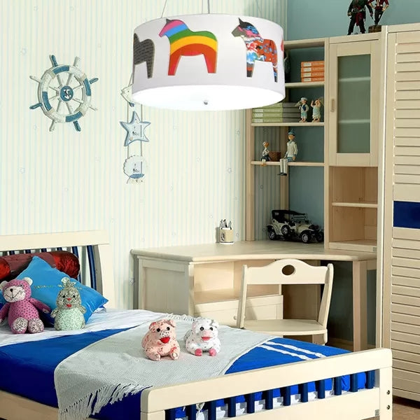 Animal Round Ceiling Pendant with Horse Fabric Chandelier in White for Kid Bedroom Clearhalo 'Ceiling Lights' 'Chandeliers' Lighting' options 36171