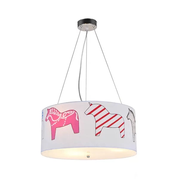 Animal Round Ceiling Pendant with Horse Fabric Chandelier in White for Kid Bedroom Clearhalo 'Ceiling Lights' 'Chandeliers' Lighting' options 36174