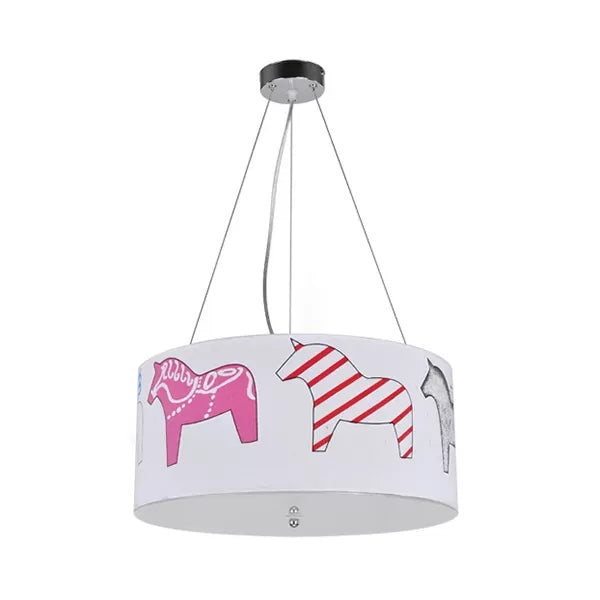 Animal Round Ceiling Pendant with Horse Fabric Chandelier in White for Kid Bedroom Clearhalo 'Ceiling Lights' 'Chandeliers' Lighting' options 36175