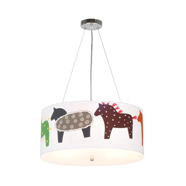 Animal Round Ceiling Pendant with Horse Fabric Chandelier in White for Kid Bedroom Clearhalo 'Ceiling Lights' 'Chandeliers' Lighting' options 36176