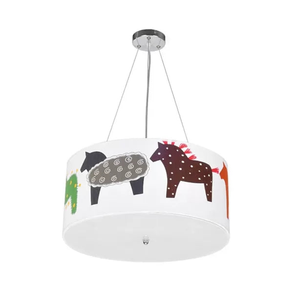 Animal Round Ceiling Pendant with Horse Fabric Chandelier in White for Kid Bedroom Clearhalo 'Ceiling Lights' 'Chandeliers' Lighting' options 36177