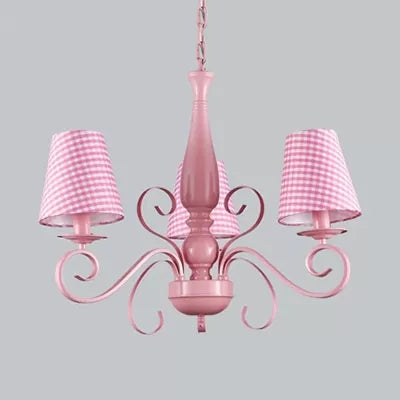 Girl Bedroom Tapered Shade Chandelier Metal 3 Lights Kids Pink Hanging Light Clearhalo 'Ceiling Lights' 'Chandeliers' Lighting' options 36190