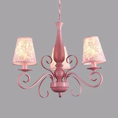 Girl Bedroom Tapered Shade Chandelier Metal 3 Lights Kids Pink Hanging Light Pink Flower Clearhalo 'Ceiling Lights' 'Chandeliers' Lighting' options 36192_942dbf3b-7978-4856-a87d-c6999ad59cf6