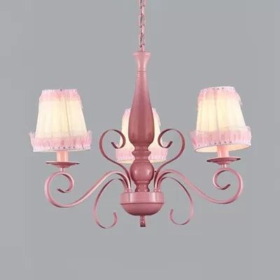 Girl Bedroom Tapered Shade Chandelier Metal 3 Lights Kids Pink Hanging Light Pink Lace Clearhalo 'Ceiling Lights' 'Chandeliers' Lighting' options 36195_0c4cf233-388a-45b0-8591-4d3bd4e0900e
