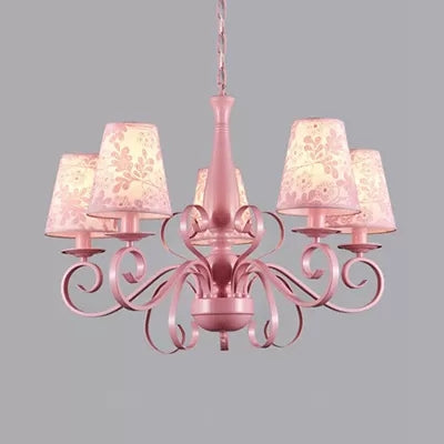 Kids Tapered Shade Chandelier 5 Lights Metal Hanging Lamp in Pink for Living Room Pink Flower Clearhalo 'Ceiling Lights' 'Chandeliers' Lighting' options 36202_c962fd85-4b88-4b04-87d3-0662b0cf9f04