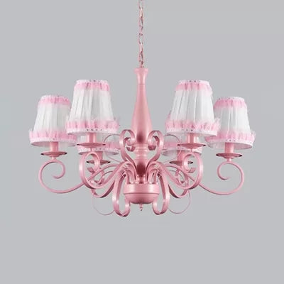 Modern Tapered Shade Chandelier Metal Fabric 6 Lights Pink Pendant Light for Study Room Clearhalo 'Ceiling Lights' 'Chandeliers' Lighting' options 36208