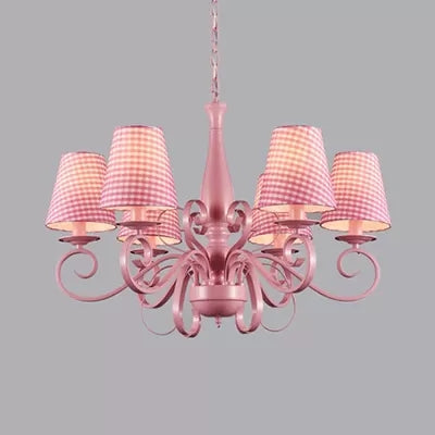 Modern Tapered Shade Chandelier Metal Fabric 6 Lights Pink Pendant Light for Study Room Clearhalo 'Ceiling Lights' 'Chandeliers' Lighting' options 36209