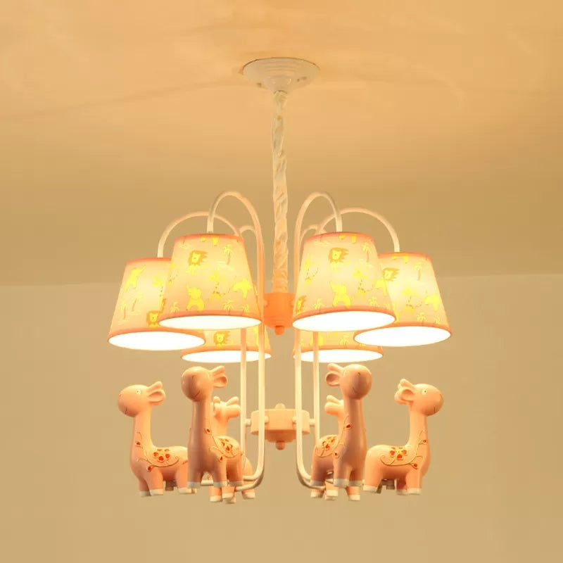 Tapered Shade Hanging Lamp with Giraffe 6 Bulbs Metal Chandelier for Nursing Room Clearhalo 'Ceiling Lights' 'Chandeliers' Lighting' options 36261