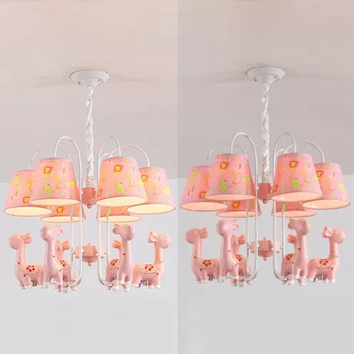 Tapered Shade Hanging Lamp with Giraffe 6 Bulbs Metal Chandelier for Nursing Room Clearhalo 'Ceiling Lights' 'Chandeliers' Lighting' options 36262