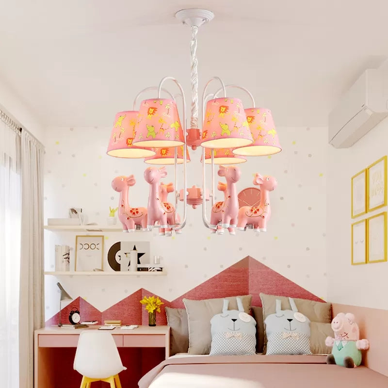 Tapered Shade Hanging Lamp with Giraffe 6 Bulbs Metal Chandelier for Nursing Room Clearhalo 'Ceiling Lights' 'Chandeliers' Lighting' options 36263