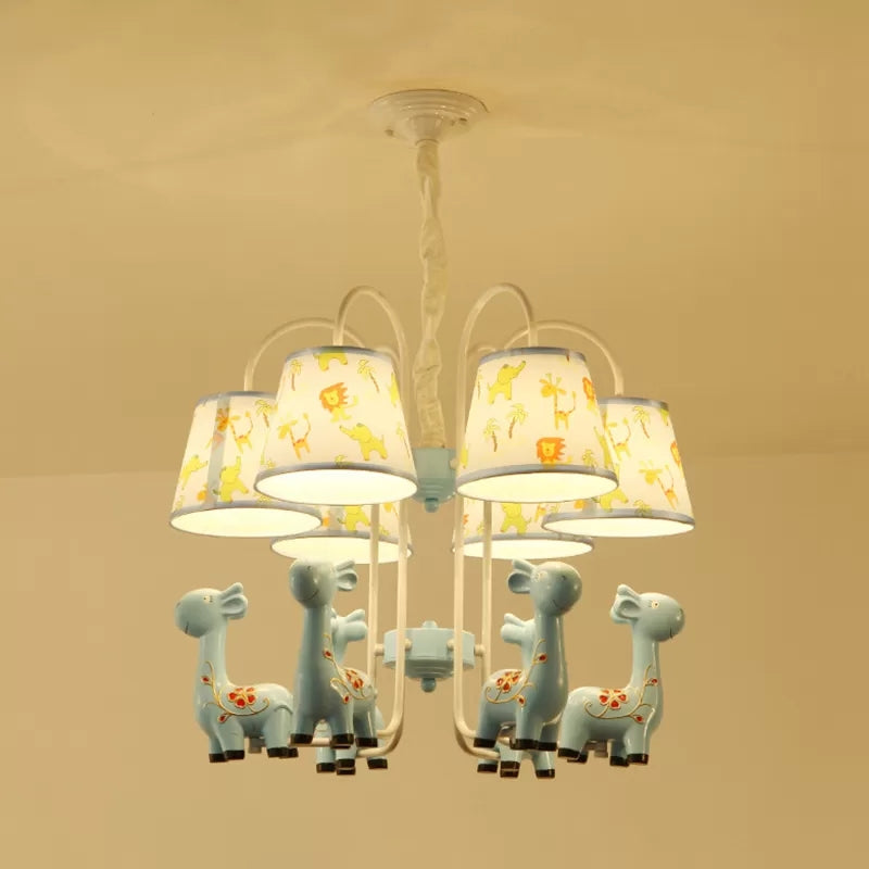 Tapered Shade Hanging Lamp with Giraffe 6 Bulbs Metal Chandelier for Nursing Room Blue Clearhalo 'Ceiling Lights' 'Chandeliers' Lighting' options 36265_50ed0f32-ed04-4ea7-8c2a-4f597882bc9b