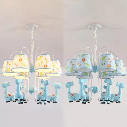 Tapered Shade Hanging Lamp with Giraffe 6 Bulbs Metal Chandelier for Nursing Room Clearhalo 'Ceiling Lights' 'Chandeliers' Lighting' options 36266