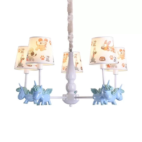 Unicorn Child Bedroom Chandelier with Fabric Shade Metal 5 Heads Lovely Pendant Lamp Clearhalo 'Ceiling Lights' 'Chandeliers' Lighting' options 36279