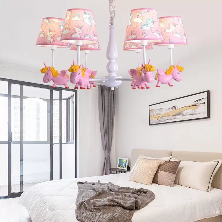 Unicorn Child Bedroom Chandelier with Fabric Shade Metal 5 Heads Lovely Pendant Lamp Clearhalo 'Ceiling Lights' 'Chandeliers' Lighting' options 36283