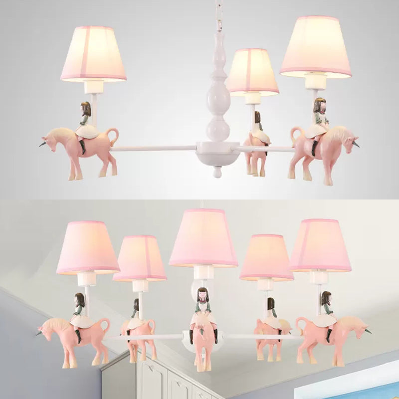 Girls Bedroom Carousel Chandelier Metal & Resin Kids Pink Hanging Light with Fabric Shade Clearhalo 'Ceiling Lights' 'Chandeliers' Lighting' options 36290