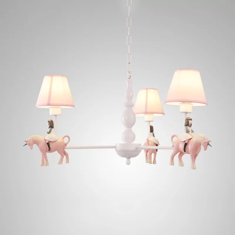 Girls Bedroom Carousel Chandelier Metal & Resin Kids Pink Hanging Light with Fabric Shade Clearhalo 'Ceiling Lights' 'Chandeliers' Lighting' options 36291