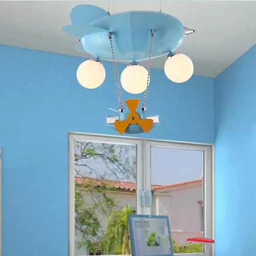 Kids Airplane Pendant Light 3 Heads Metal Chandelier with Ship in Blue for Boys Bedroom Clearhalo 'Ceiling Lights' 'Chandeliers' Lighting' options 36317