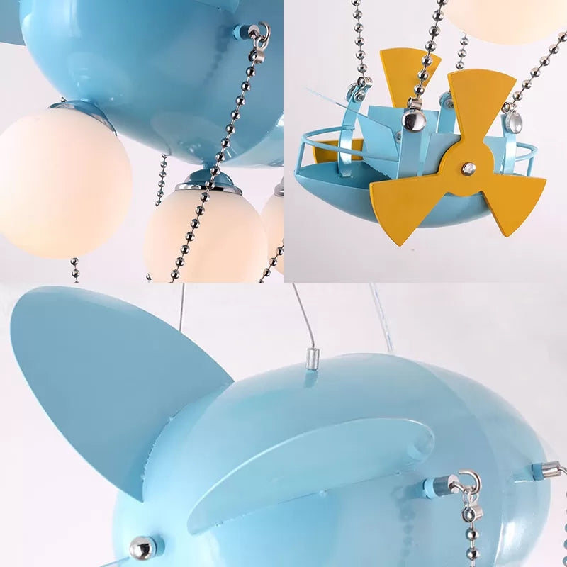 Kids Airplane Pendant Light 3 Heads Metal Chandelier with Ship in Blue for Boys Bedroom Clearhalo 'Ceiling Lights' 'Chandeliers' Lighting' options 36318