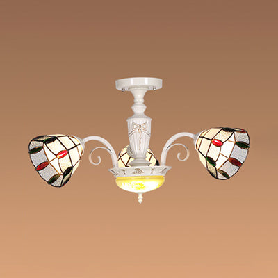 Beaded Indoor Chandelier White Glass Shade 3/5/8/6 Lights Vintage Pendant Lighting for Living Room Clearhalo 'Ceiling Lights' 'Close To Ceiling Lights' 'Close to ceiling' 'Glass shade' 'Glass' 'Semi-flushmount' 'Tiffany close to ceiling' 'Tiffany' Lighting' 36676