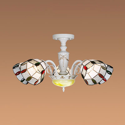 Beaded Indoor Chandelier White Glass Shade 3/5/8/6 Lights Vintage Pendant Lighting for Living Room Clearhalo 'Ceiling Lights' 'Close To Ceiling Lights' 'Close to ceiling' 'Glass shade' 'Glass' 'Semi-flushmount' 'Tiffany close to ceiling' 'Tiffany' Lighting' 36679