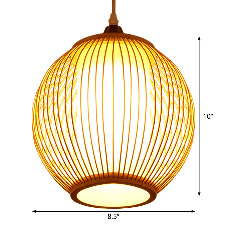 Chinese 1 Head Pendant Lighting Beige Lantern Ceiling Hanging Light with Bamboo Shade Clearhalo 'Ceiling Lights' 'Pendant Lights' 'Pendants' Lighting' 367146