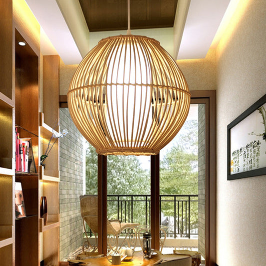 Bamboo Curved Hanging Light Japanese 1 Bulb Beige Pendant Lighting Fixture for Dining Room Clearhalo 'Ceiling Lights' 'Pendant Lights' 'Pendants' Lighting' 367147