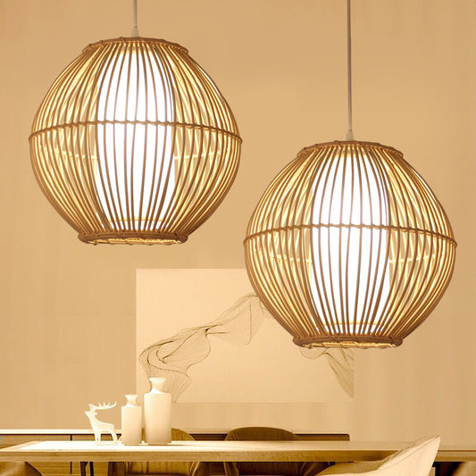 Bamboo Curved Hanging Light Japanese 1 Bulb Beige Pendant Lighting Fixture for Dining Room Clearhalo 'Ceiling Lights' 'Pendant Lights' 'Pendants' Lighting' 367148