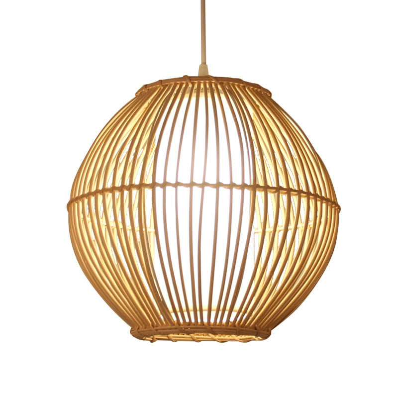 Bamboo Curved Hanging Light Japanese 1 Bulb Beige Pendant Lighting Fixture for Dining Room Clearhalo 'Ceiling Lights' 'Pendant Lights' 'Pendants' Lighting' 367149