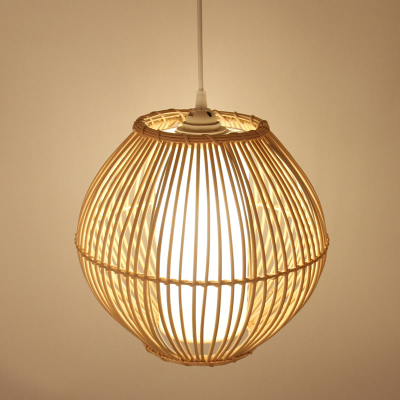 Bamboo Curved Hanging Light Japanese 1 Bulb Beige Pendant Lighting Fixture for Dining Room Clearhalo 'Ceiling Lights' 'Pendant Lights' 'Pendants' Lighting' 367150