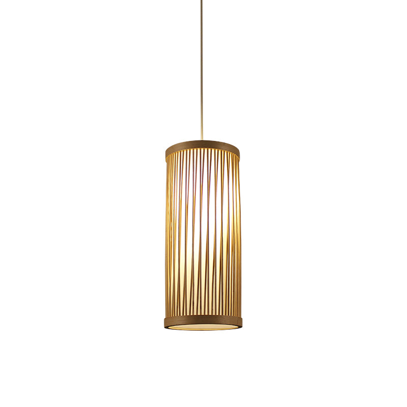 Cylindrical Ceiling Light Japanese Bamboo 1 Head Wood Suspended Lighting Fixture Clearhalo 'Ceiling Lights' 'Pendant Lights' 'Pendants' Lighting' 367165