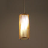 Cylindrical Ceiling Light Japanese Bamboo 1 Head Wood Suspended Lighting Fixture Clearhalo 'Ceiling Lights' 'Pendant Lights' 'Pendants' Lighting' 367166