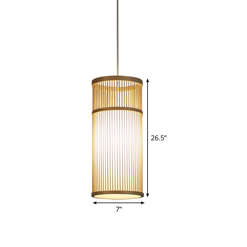 Tubular Bamboo Pendant Light Chinese 1 Head Wood Ceiling Suspension Lamp for Teahouse Clearhalo 'Ceiling Lights' 'Pendant Lights' 'Pendants' Lighting' 367172