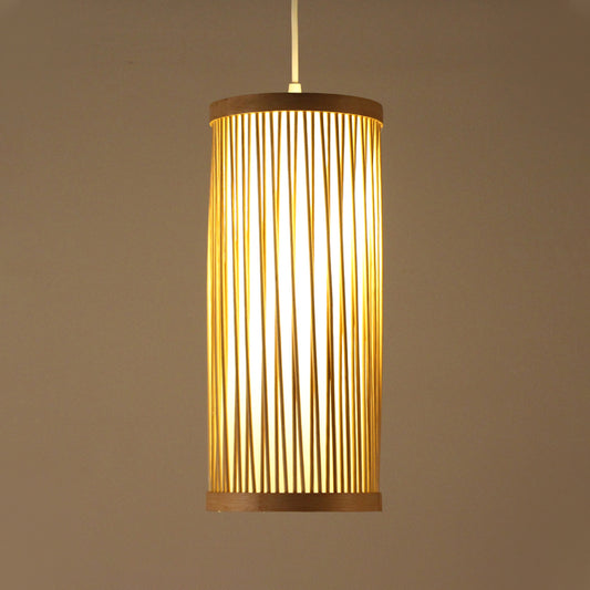 Asian 1 Head Pendant Lighting Wood Cylinder Hanging Ceiling Light with Bamboo Shade Clearhalo 'Ceiling Lights' 'Pendant Lights' 'Pendants' Lighting' 367176