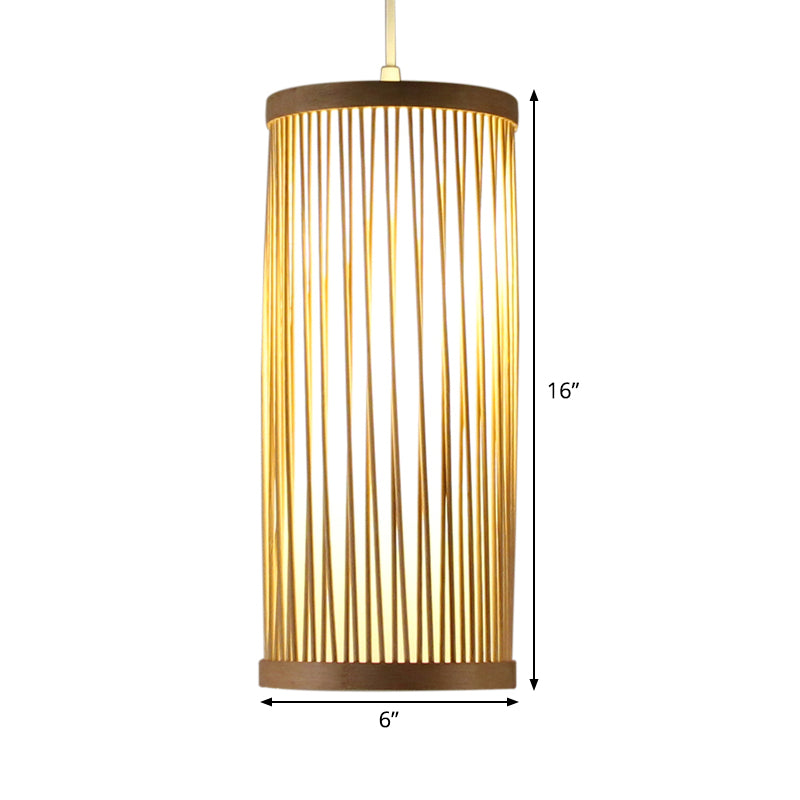 Asian 1 Head Pendant Lighting Wood Cylinder Hanging Ceiling Light with Bamboo Shade Clearhalo 'Ceiling Lights' 'Pendant Lights' 'Pendants' Lighting' 367177