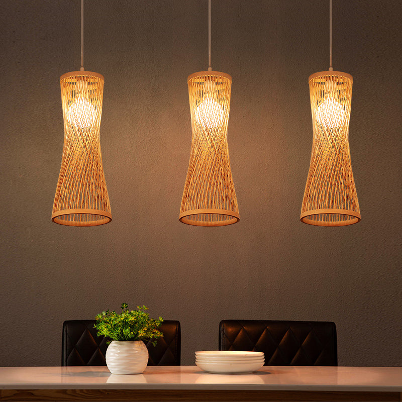 Wide Flare Ceiling Lamp Asian Bamboo 1 Bulb Beige Suspended Lighting Fixture, 6"/6.5" Wide Clearhalo 'Ceiling Lights' 'Pendant Lights' 'Pendants' Lighting' 367185