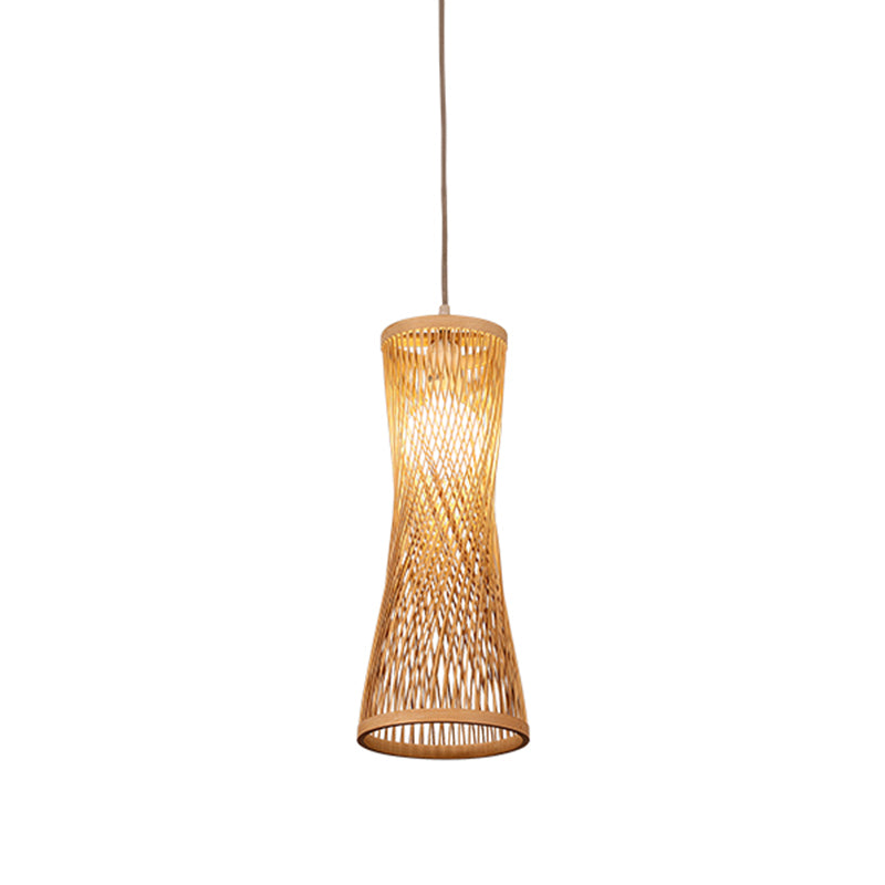 Wide Flare Ceiling Lamp Asian Bamboo 1 Bulb Beige Suspended Lighting Fixture, 6"/6.5" Wide Clearhalo 'Ceiling Lights' 'Pendant Lights' 'Pendants' Lighting' 367187