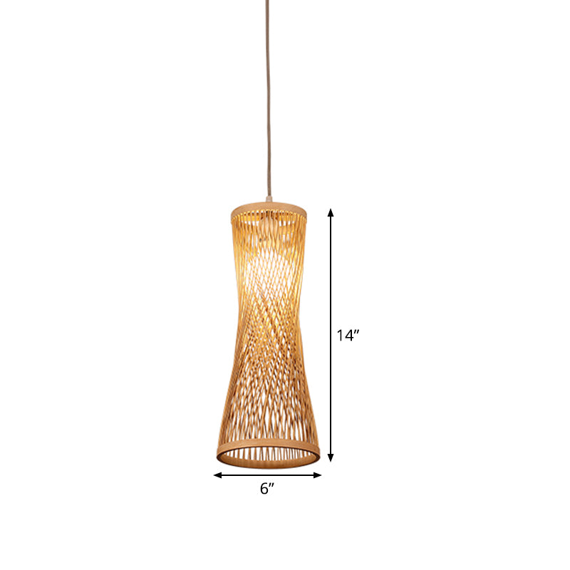 Wide Flare Ceiling Lamp Asian Bamboo 1 Bulb Beige Suspended Lighting Fixture, 6"/6.5" Wide Clearhalo 'Ceiling Lights' 'Pendant Lights' 'Pendants' Lighting' 367188