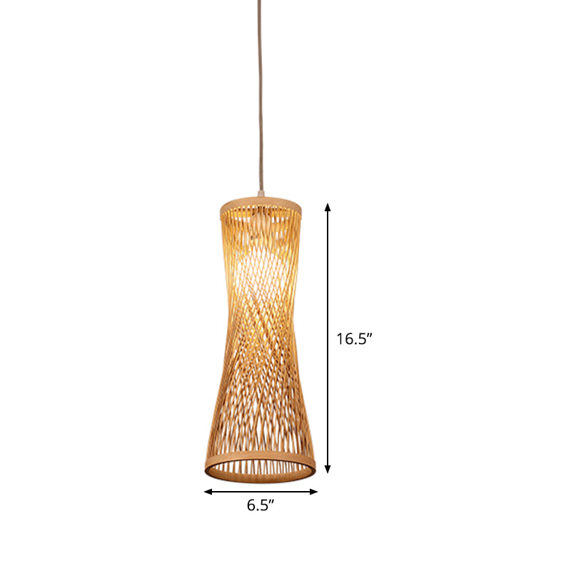 Wide Flare Ceiling Lamp Asian Bamboo 1 Bulb Beige Suspended Lighting Fixture, 6"/6.5" Wide Clearhalo 'Ceiling Lights' 'Pendant Lights' 'Pendants' Lighting' 367189