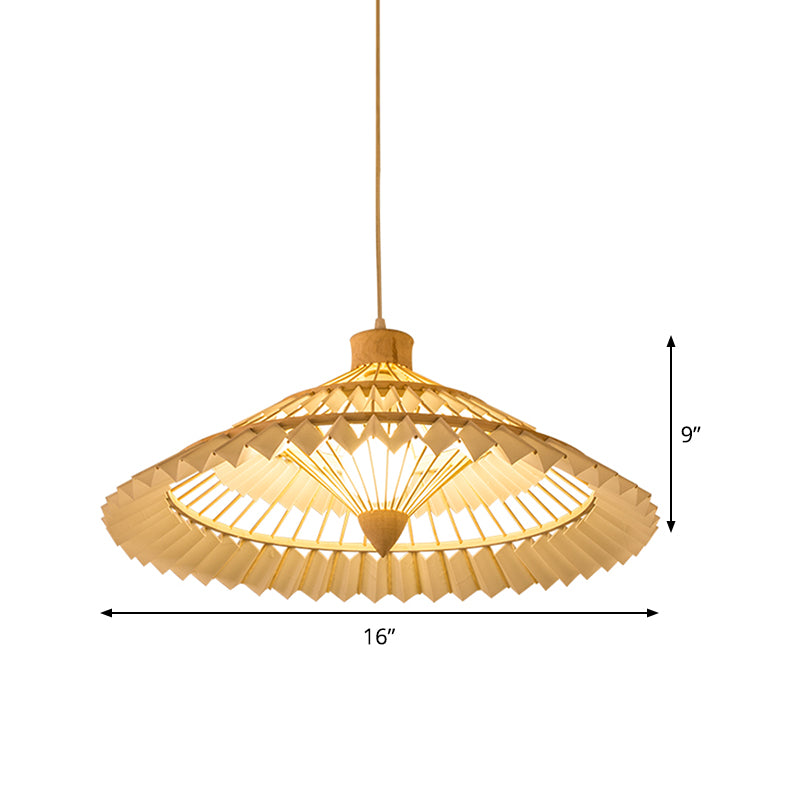 Conical Ceiling Lamp Chinese Bamboo 1 Bulb 16"/19.5" Wide Wood Pendant Lighting Fixture Clearhalo 'Ceiling Lights' 'Pendant Lights' 'Pendants' Lighting' 367220