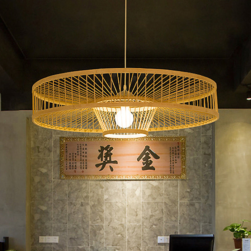 Laser Cut Pendant Light Japanese Bamboo 1 Head Suspended Lighting Fixture in Beige Clearhalo 'Ceiling Lights' 'Pendant Lights' 'Pendants' Lighting' 367227