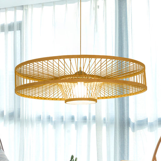 Laser Cut Pendant Light Japanese Bamboo 1 Head Suspended Lighting Fixture in Beige Clearhalo 'Ceiling Lights' 'Pendant Lights' 'Pendants' Lighting' 367228