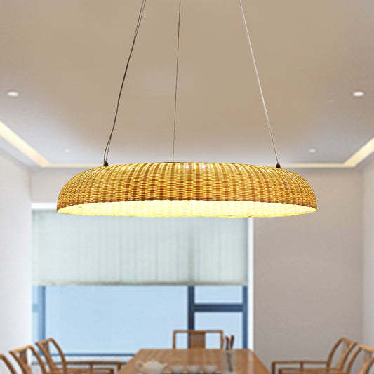 Bamboo Handwoven Pendant Lamp Chinese LED Hanging Light Fixture in Beige for Dining Room Clearhalo 'Ceiling Lights' 'Pendant Lights' 'Pendants' Lighting' 367232