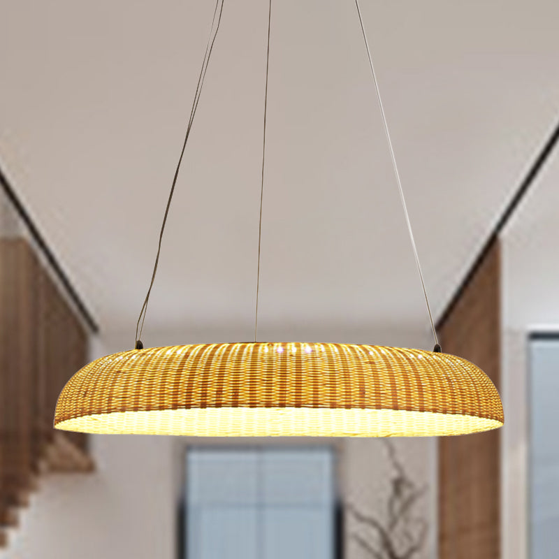 Bamboo Handwoven Pendant Lamp Chinese LED Hanging Light Fixture in Beige for Dining Room Clearhalo 'Ceiling Lights' 'Pendant Lights' 'Pendants' Lighting' 367233