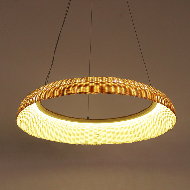 Bamboo Handwoven Pendant Lamp Chinese LED Hanging Light Fixture in Beige for Dining Room Clearhalo 'Ceiling Lights' 'Pendant Lights' 'Pendants' Lighting' 367235