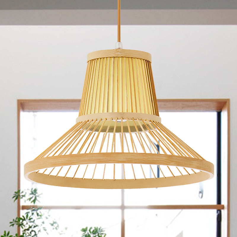 1 Head Trumpet Hanging Light South-East Asia Bamboo Pendant Lighting Fixture in Beige Beige Clearhalo 'Ceiling Lights' 'Pendant Lights' 'Pendants' Lighting' 367242_7d5b8a80-cbff-4013-b96a-438e9998ee13