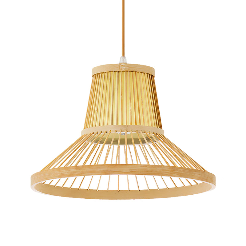 1 Head Trumpet Hanging Light South-East Asia Bamboo Pendant Lighting Fixture in Beige Clearhalo 'Ceiling Lights' 'Pendant Lights' 'Pendants' Lighting' 367244