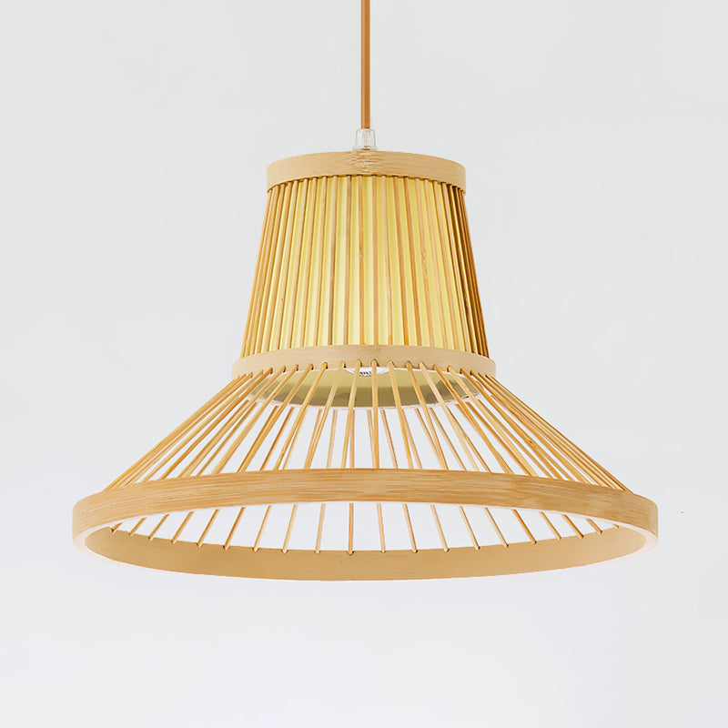 1 Head Trumpet Hanging Light South-East Asia Bamboo Pendant Lighting Fixture in Beige Clearhalo 'Ceiling Lights' 'Pendant Lights' 'Pendants' Lighting' 367245