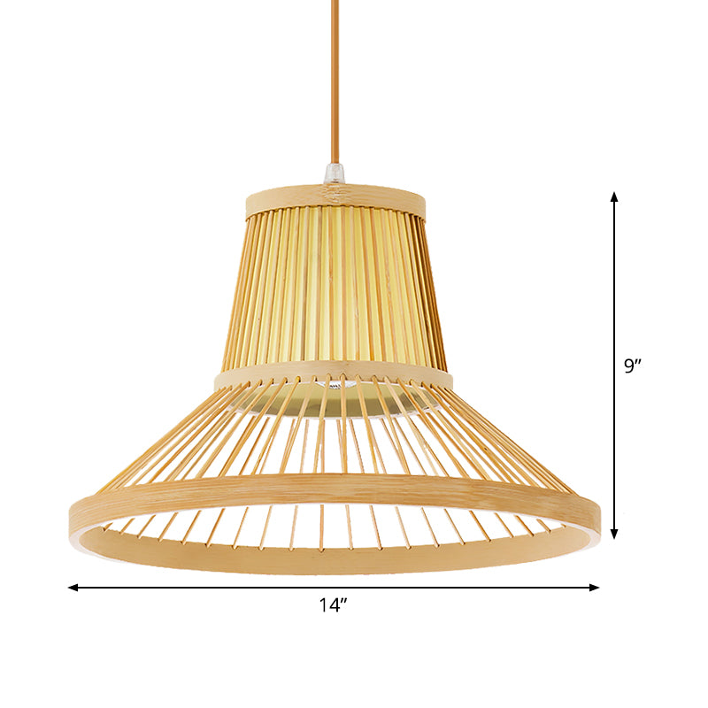 1 Head Trumpet Hanging Light South-East Asia Bamboo Pendant Lighting Fixture in Beige Clearhalo 'Ceiling Lights' 'Pendant Lights' 'Pendants' Lighting' 367246